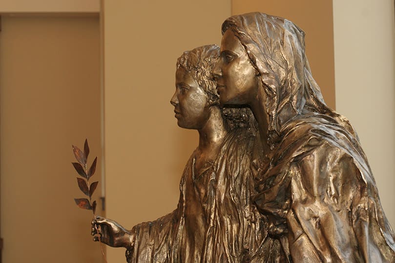 The bronze sculpture of the Virgin and Christ Child, created by Indiana artist Nick Ring, is one of the furnishings that can be found in the new Immaculate Heart of Mary Church, Atlanta. A donation from the parish school, the sculpture was cast by the lost wax process and it is an original composition commissioned for Immaculate Heart of Mary Church. Archbishop Wilton D. Gregory presided at the Mass of Dedication for the new church on Jan. 24. The bronze sculpture of the Virgin and Christ Child, created by Indiana artist Nick Ring, is one of the furnishings that can be found in the new Immaculate Heart of Mary Church, Atlanta. A donation from the parish school, the sculpture was cast by the lost wax process and it is an original composition commissioned for Immaculate Heart of Mary Church. Archbishop Wilton D. Gregory presided at the Mass of Dedication for the new church on Jan. 24. Photo By Michael Alexander