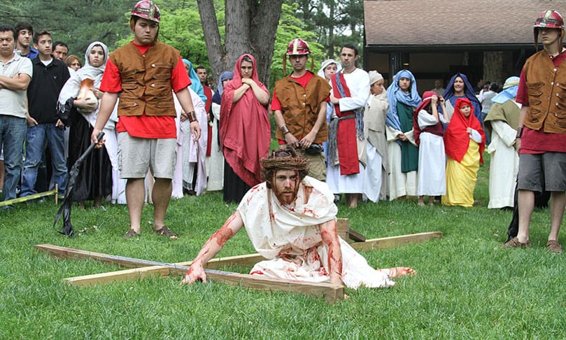 Jesus, played by 34-year-old Leal Araujo, falls for the first time. Photo By Michael Alexander   