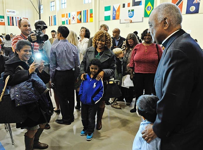 At the conclusion of the program, Archbishop Wilton D. Gregory, far right, posed for photos with the children. PHOTO BY LEE DEPKIN