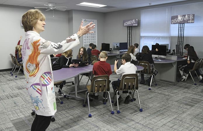 Katherine Watters, STEM lab coordinator, shows off features of the new lab. The lab is also equipped with a 3D printer. Photo By Michael Alexander