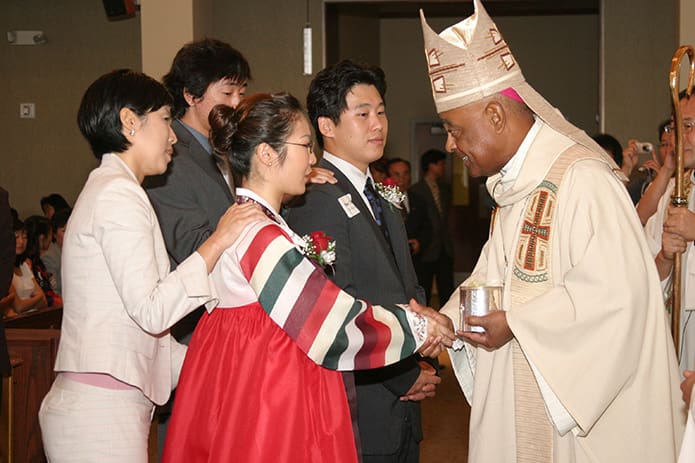 Eight months after Archbishop Wilton D. Gregory was installed the archbishop of the Archdiocese of Atlanta, he visited Korean Martyrs Church in Doraville. Photo By Michael Alexander