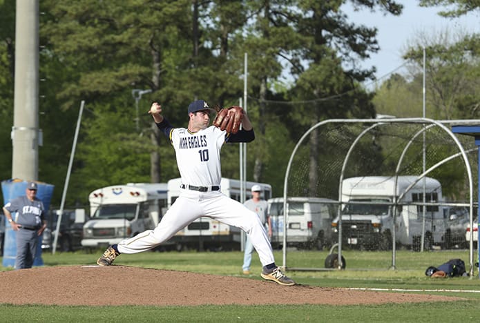 Marist School pitcher William Stephens (#10) held St. Pius X scoreless for five innings during the April 11 game at Marist School's Jerry Queen Field. Marist shut out St. Pius X 11-0. Photo By Michael Alexander