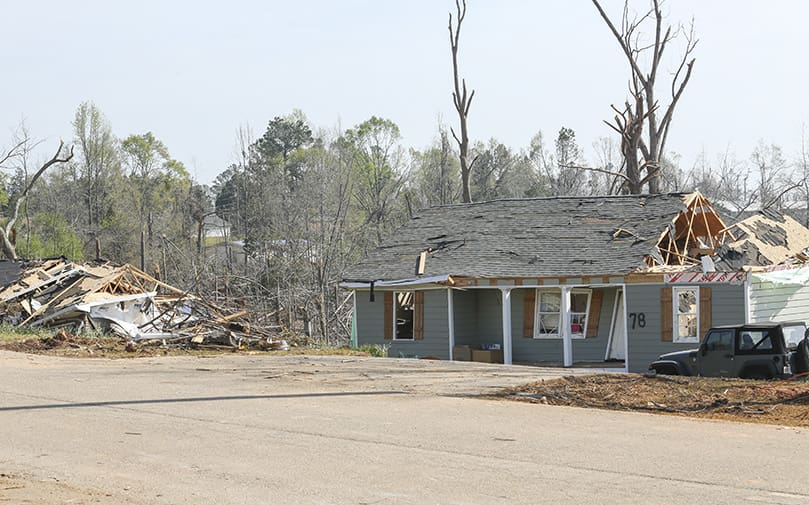 In this image, you can see the remains of two homes after the March 25 tornado crossed over Timberland Drive in Newnan. Photo By Michael Alexander