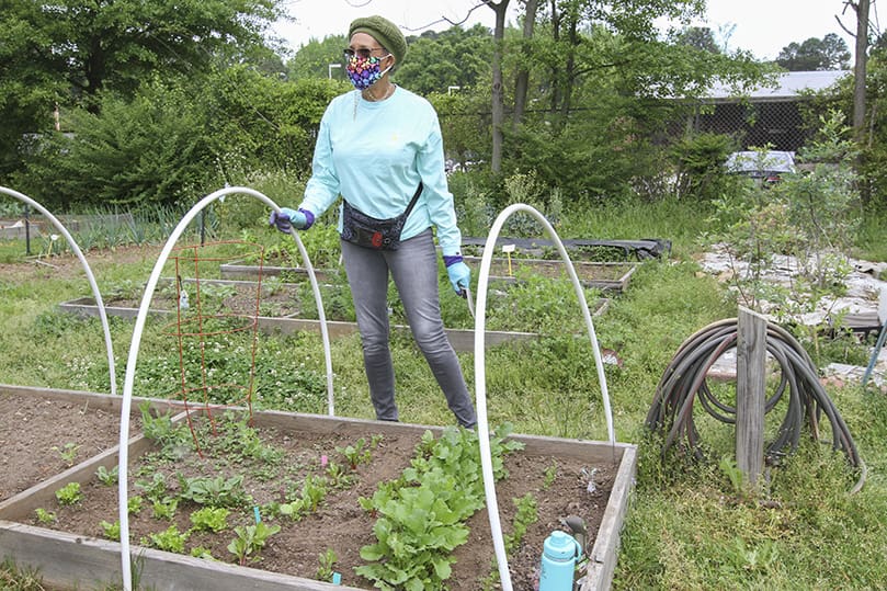 Laurette Jackson, a member of Corpus Christi Church, Stone Mountain, is a new gardener. After her mother died, Jackson took up gardening in early April at the Stone Mountain Community Garden as a therapeutic endeavor. Photo By Michael Alexander