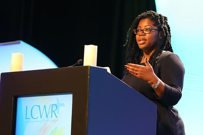 Dr. Shannen Dee Williams, an assistant professor in the department of history at the University of Tennessee, Knoxville, addresses the LCWR on the topic of Racism and U.S. Religious Life. She highlighted some of the research uncovered while working on the manuscript for an upcoming book entitled, “Subversive Habits: Black Nuns and the Long Struggle to Desegregate Catholic America.” Photo By Michael Alexander