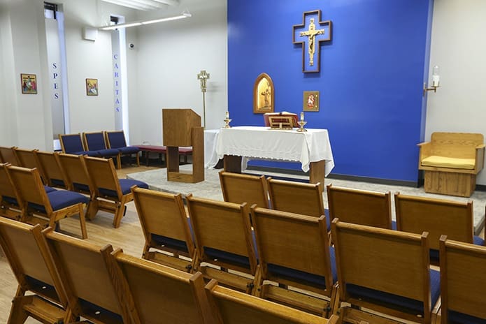 Mass is held in the Our Lady of Montserrat Chapel each day of the school week. Three days a week Mass takes place at noon. On the other two days, Tuesday and Thursday, Mass is held at 10:55 a.m. Photo By Michael Alexander