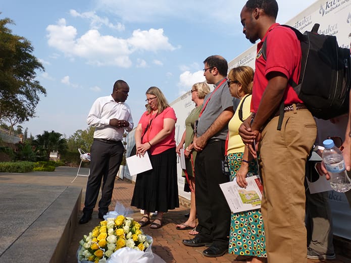 One of the first stops for the CRS delegates in Rwanda was the Kigali Genocide Memorial where the remains of more than 250,000 genocide victims are interred. One million people were slaughtered in 100 days in the 1994 genocide of the Tutsi by the Hutus. Rwandans have made great strides toward peace and reconciliation.
