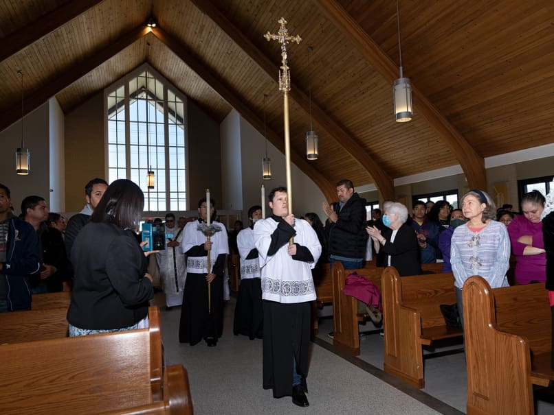 The procession begins at the dedication Mass for Divine Mercy Mission in Brookhaven, the newest Catholic Church in the Archdiocese of Atlanta. Photo by Johnathon Kelso