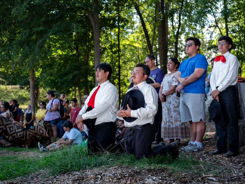 The faithful adore the Blessed Sacrament at St. Joseph Church during a stop of the Eucharistic Pilgrimage in Dalton. Photo by Johnathon Kelso