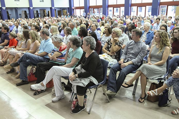 Close to 300 people were on hand at St. Thomas More Church’s Mulhern Hall to hear Jesuit Father Gregory Boyle, founder and executive director of Homeboy Industries in Los Angeles, Calif. Photo By Michael Alexander