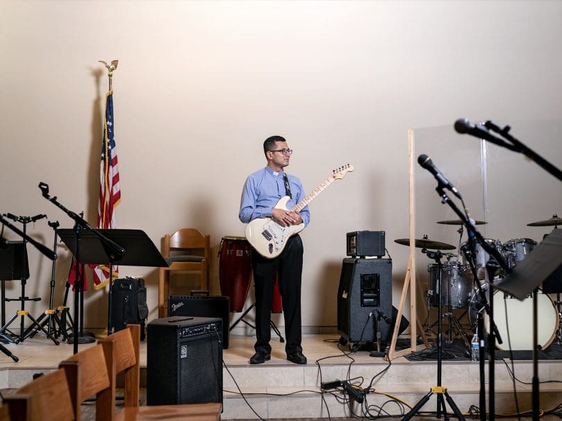 Father Rodrigo Padrón-Pérez, of the Missionaries of the Nativity of Mary, learned to play the guitar as a teenager in the evangelization choir at St. Thomas the Apostle Church. He is now serving in Mexico. Photo by Johnathon Kelso