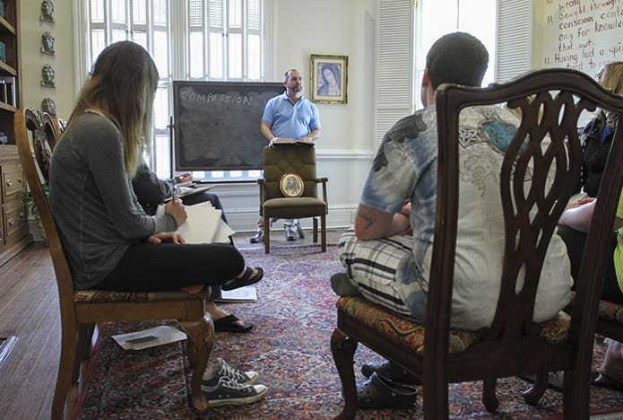 Licensed professional counselor Andy Martin, standing, leads an afternoon group session at GraceWay Recovery Residence for Women in Albany, Ga. Since 2003 GraceWay has been a place for women trying to overcome substance or alcohol addiction and eating disorders. Photo By Michael Alexander
