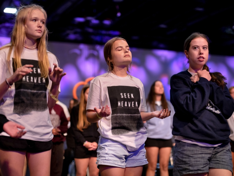 Young women participate in a session held during 2023 Steubenville Conference held in Duluth. The annual conference is a Life Teen event. Photo by Johnathon Kelso