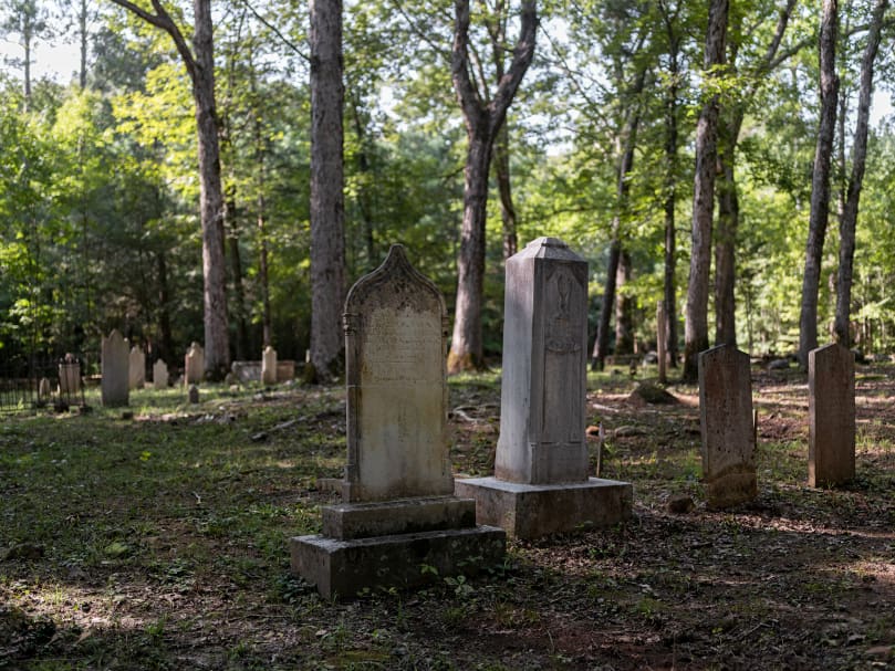Grave markers at Locust Grove Cemetery, the oldest Catholic cemetery in Georgia. Photo by Johnathon Kelso