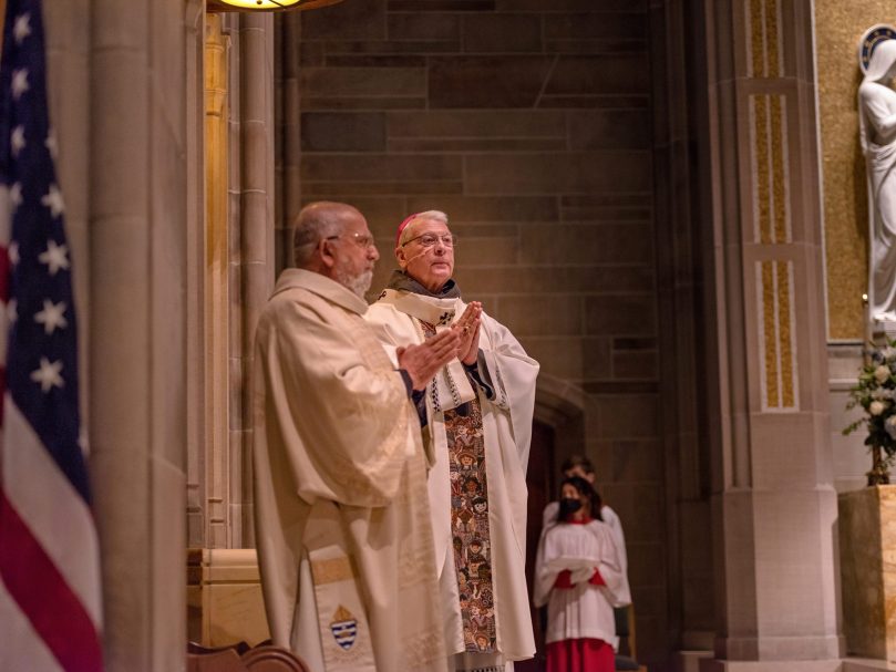 Archbishop Gregory J. Hartmayer, OFM Conv., prays with the faithful during the at the 33rd annual Mass for the Unborn at the Cathedral of Christ the King. Photo by Johnathon Kelso