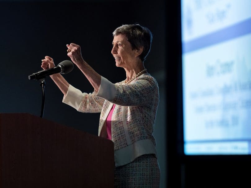 Ann W. Cramer, Senior Consultant of Coxe Curry &amp; Associates speaks to the crowd during the Morning of Hope event hosted by St. Vincent de Paul on August 25, 2022. Photo by Johnathon Kelso
