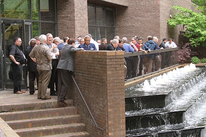 Participants on hand for the 46th annual convocation of the National Federation of Priestsâ Councils gather for a reception on the terrace level of the Archdiocese of Atlanta Chancery, April 29. Photo By Michael Alexander