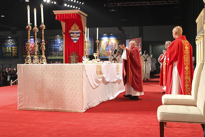Serving as the main celebrant and homilist for the opening Mass of the Eucharistic Congress, Bishop David P. Talley stands before the altar during Liturgy of the Eucharist. Photo By Michael Alexander