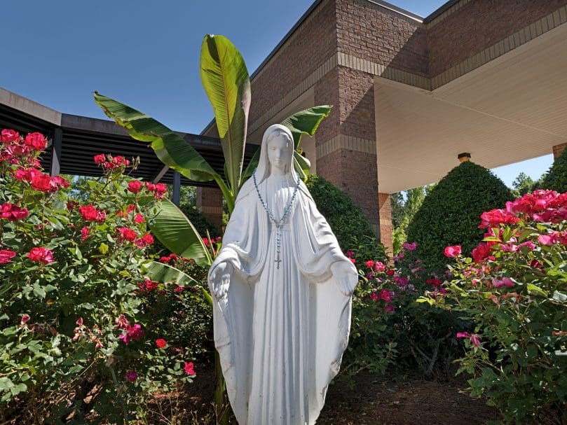 A statue of Our Lady of Victory on the grounds of the Tyrone school. Photo by Johnathon Kelso