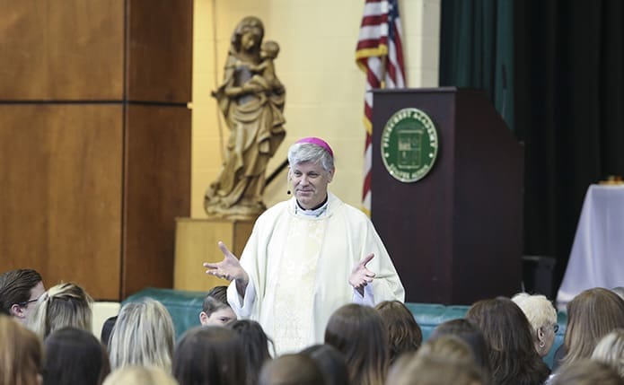 Bishop Bernard E. Shlesinger III was the main celebrant and homilist during the Feb. 2 Founder’s Day Mass at Pinecrest Academy, Cumming, to mark the school’s 25th anniversary. Photo By Michael Alexander