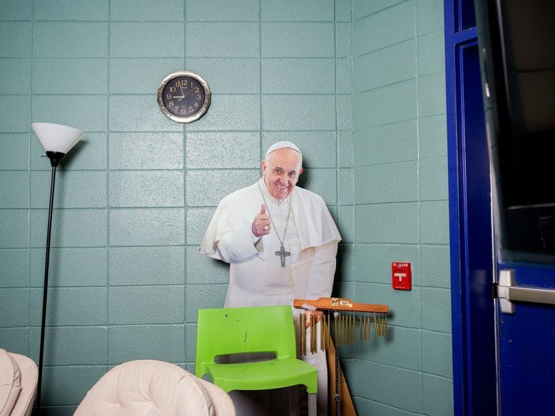 A cut-out of Pope Francis watched over the happenings at the Preschool Summer Institute, hosted by Holy Family Church. Photo by Johnathon Kelso
