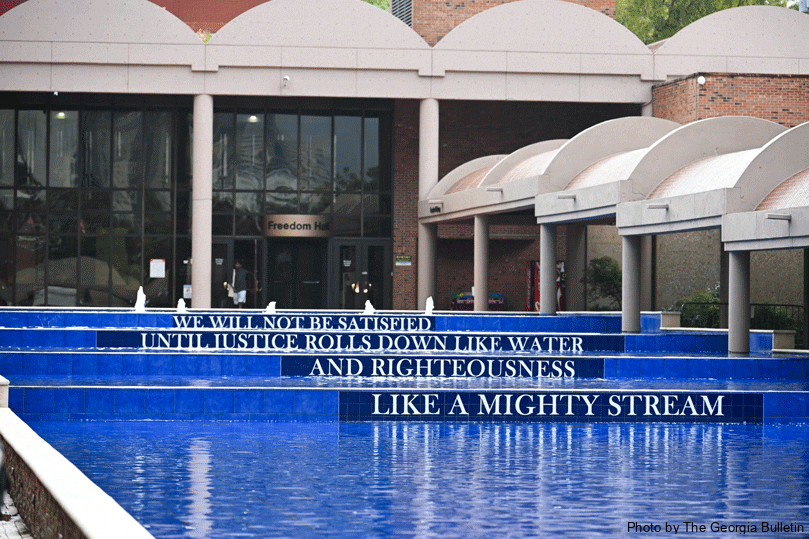 The fountain tiles at Freedom Hall of the King Center proclaim a message of hope. Participants in the National Catholic Conference on Restorative Justice visited the King Center at the beginning of the three-day conference. Photo by Julianna Leopold
