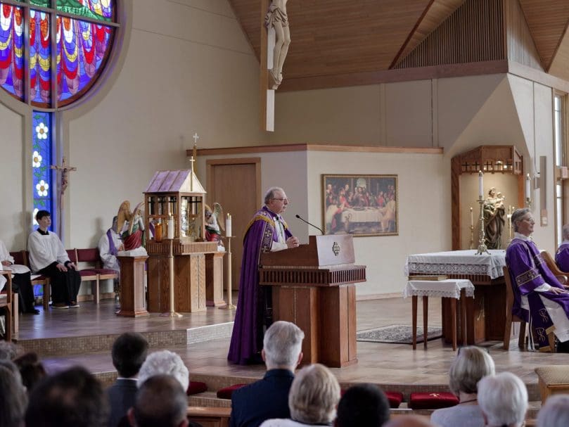 Bishop Joel M. Konzen, SM, was the celebrant for the March 5 Rite of Election at St. Catherine of Siena Church, one of three locations to host  the rite this year.