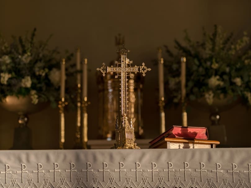 The altar cross in the sanctuary at St. Pius X Church in Conyers, where the Seven Sisters Apostolate began in the Archdiocese of Atlanta. Photo by Johnathon Kelso