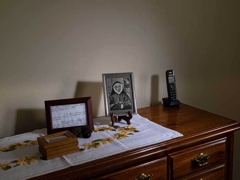 FLOWERY BRANCH, GA - OCTOBER 26, 2021: A photograph of St. Thérèse Couderc sits on Sister Susan Arcaro's dresser at her home. Photographer: Johnathon Kelso