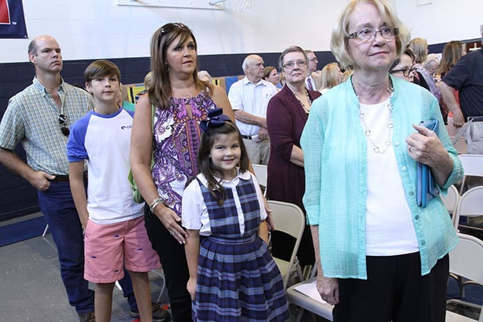 (R-l) Janie Newton, Newtonâs granddaughter Ella Kate Holloway and Newtonâs daughter Mary Jane represent three generations of St. Maryâs School students. Newton is a 1957 graduate, her daughter is a 1980 graduate and her granddaughter is currently a first grader at the school. Standing with them are Mary Janeâs son Will and her husband Michael. Photo By Michael Alexander