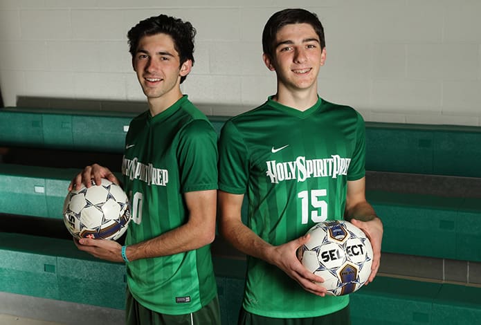 (L-r) Blake Anker, 17, and his younger brother Mason, 15, play on the varsity soccer team at Holy Spirit Preparatory School. Mason is a sophomore and Blake is a senior, who will be attending Furman University in Greenville, S.C. Photo By Michael Alexander