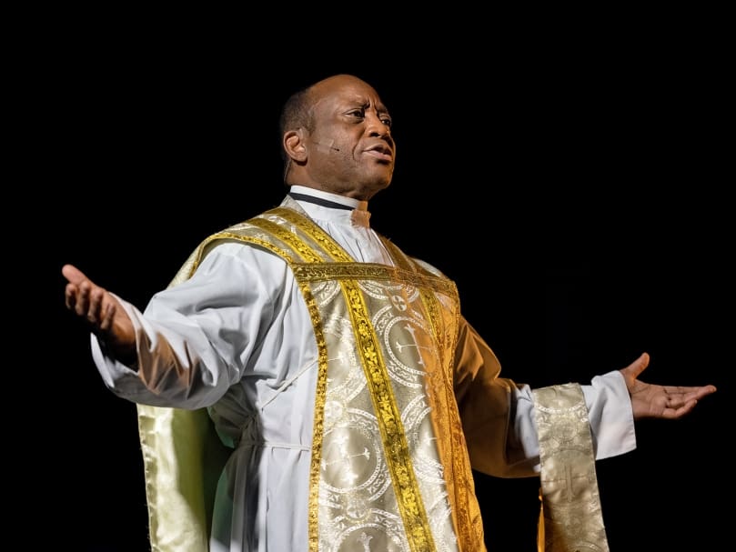 Jim Coleman has portrayed Father Augustus Tolton on stage for three years. Coleman, a Baptist, prepared for the role by reading Sister Caroline Hemesath’s 2006 book, “From Slave to Priest.” Photo by Johnathon Kelso