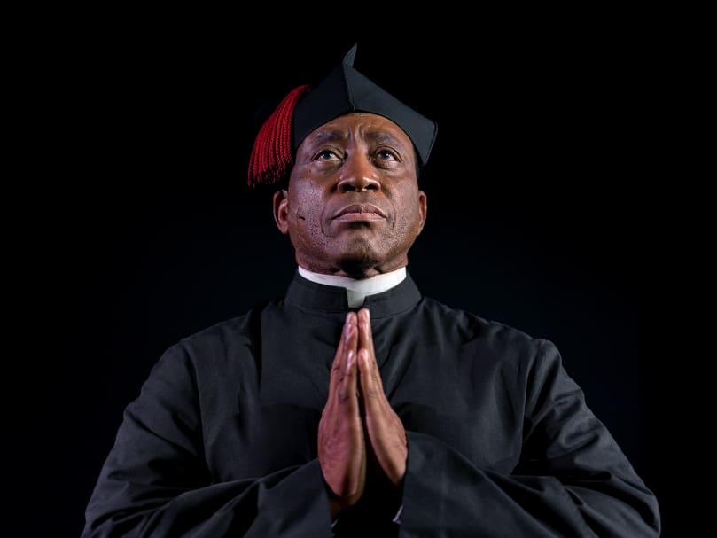 Jim Coleman portrayed Venerable Augustus from the Saint Luke Production, "Tolton: From Slave to Priest" at St. Mary's Academy in Fayetteville on Nov. 4. Photo by Johnathon Kelso