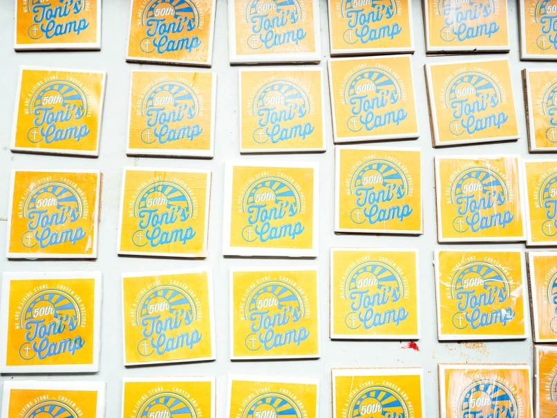 Coasters made by campers at Toni's Camp commemorating the program's 50th's anniversary. Photo by Johnathon Kelso