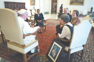 Pope Francis meets with leaders of the Latin American and Caribbean Confederation of Religious during a private audience at the Vatican June 6. Although news stories focused on leaked remarks in which the pope appeared to acknowledge the existence of a “gay lobby” at the Vatican, most of his remarks addressed concerns on church unity. (CNS photo/ L’Osservatore Romano)