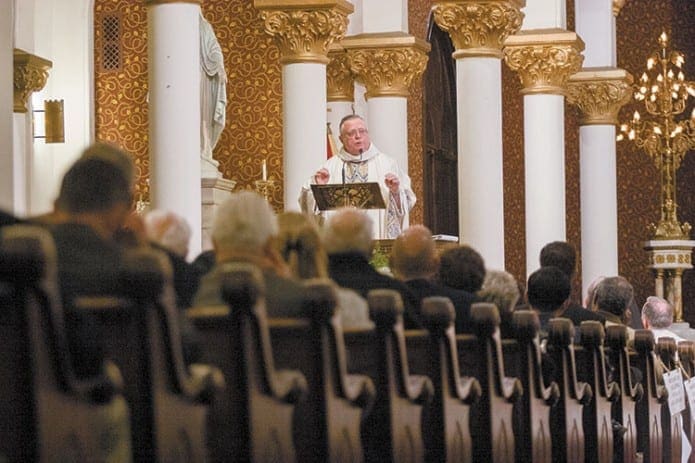 Society of Mary U.S. Provincial Father Ted Keating delivers the homily at the Mass of Thanksgiving. He recounted much of the Marist history in the United States and attributed the success of the Marist congregation to God’s grace.