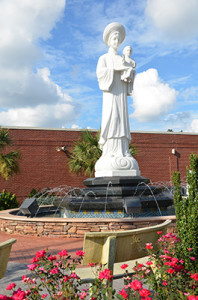 This 2012 photograph shows a statue of Our Lady of La Vang prominently displayed at the entrance of the Holy Vietnamese Martyrs Church. Dedicated in June 2006, the Norcross church was recently elevated from a mission to a parish. Photo By Cindy Connell Palmer