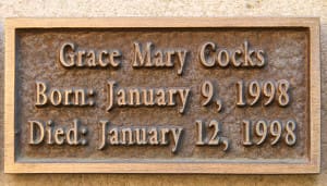 The marker inside the Amelia Mary Memorial Garden at Holy Spirit Church, Atlanta, bears the name of Ellen and Stephen Cocks’ deceased daughter Grace. Photo By Michael Alexander
