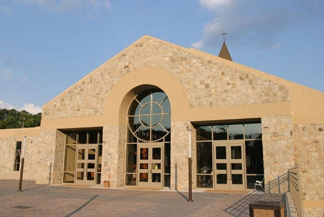 With its natural granite facing, the 36,000-square-foot St. John Neumann Church, Lilburn, was dedicated June 24, 2010. The Gwinnett County church seats nearly 900 people. Photo By Michael Alexander