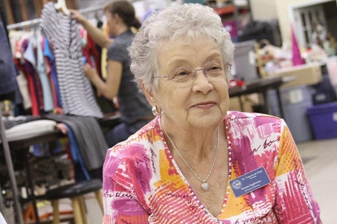 St. Catherine of Siena Church parishioner Norma Eggleston has volunteered at the St. Vincent de Paul Thrift Store in Kennesaw for 20 years. Her late husband Bill also volunteered for 15 years. Photo By Michael Alexander