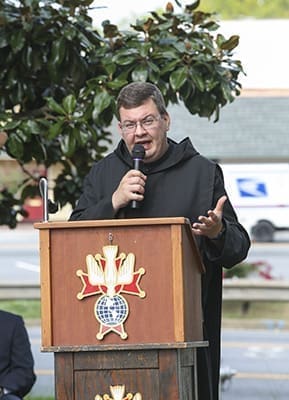Benedictine Father Brian Boosel, of the college board of directors of St. Vincent Seminary in Latrobe, Pa., reflects on the life of the late Father Emmeran Bliemel. Father Bliemel, a Civil War chaplain, died during a battle in Jonesboro, where he became the first Catholic chaplain in U.S. military history to be killed in action. Photo By Michael Alexander