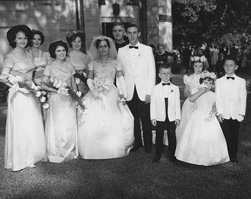 Annie York and Raul Trujillo, center, were married at the Cathedral of Christ the King, Atlanta, on Aug. 1, 1964.