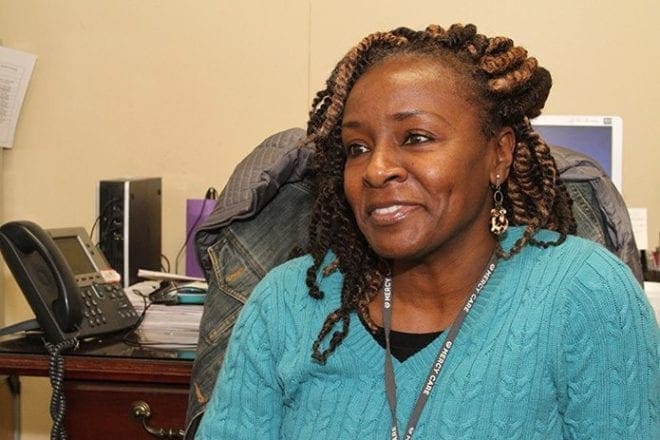 Registered nurse Dana Washington is the recuperative care coordinator for Mercy Care at Gateway Center. The center provides programs and services for the homeless so they can eliminate their homeless status. Mercy Care is present to meet the medical and behavioral health services of the clients. Photo By Michael Alexander