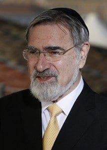Rabbi Jonathan Sacks is pictured after an interview with Catholic News Service in Rome Nov. 18. Rabbi Sacks, a British cleric, was one of about 30 international speakers at "Humanam," a conference on the complementarity of man and woman that was organized by the Congregation for the Doctrine of the Faith. CNS photo/Paul Haring