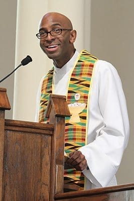 Father Desmond Drummer, parochial vicar at St. Peter Chanel Church, Roswell, was the homilist for the annual Mass honoring the late minister and civil rights activist, Dr. Martin Luther King Jr. Photo By Michael Alexander