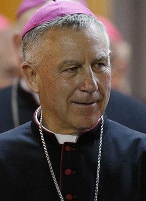 Archbishop John Atcherley Dew of Wellington, New Zealand, leaves a meeting of the Synod of Bishops for the new evangelization at the Vatican in this Oct. 10, 2012, file photo. Archbishop Dew, 66, was one of 20 new cardinals named by Pope Francis. CNS photo/Paul Haring