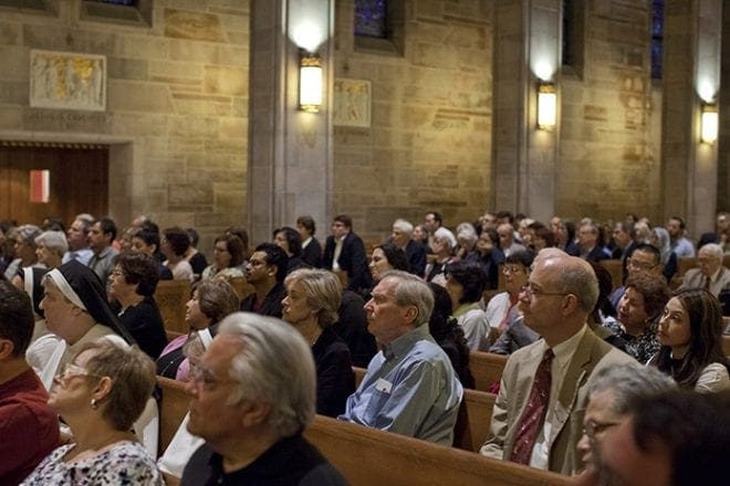 People from Catholic and Orthodox congregations in metro Atlanta attend the April 28 ecumenical event entitled “The Witness of the Martyrs.” Since 2008 ecumenical events have been held twice a year in Atlanta at either a Catholic or Orthodox church. Photo By Jessie Parks