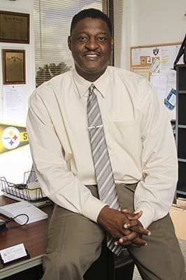 Patrick Medley Sr. is the dean of students at Cristo Rey Atlanta Jesuit High School. Medley attended his hometown’s university in High Point, N.C. The Southern-born Medley has been a Pittsburgh Steelers football fan since the 1970s. He is married with two teenage children of his own. Photo By Michael Alexander