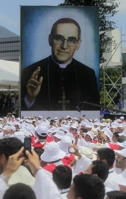 Pilgrims gather for Archbishop Oscar Romero's beatification Mass in the Divine Savior of the World square in San Salvador May 23. CNS photo/Oscar Rivera, EPA 