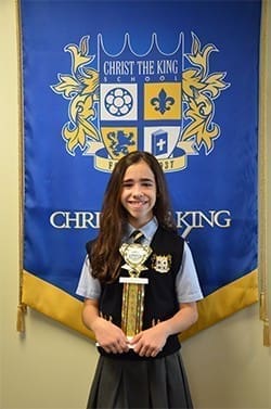 Isa Sucre, in the seventh grade at Christ the King School in Atlanta, won the first-place award May 4 at the 2015 Archdiocesan Oratorical Speech finals. She spoke about Angel Falls, in Venezuela. The contest is sponsored by the Modern Woodmen of America.